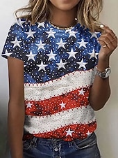  Ημέρα Αμερικανικής Ανεξαρτησίας Γυναικεία Μπλουζάκι Στάμπα Γραφική Σημαία Στυλάτο Κλασσικό Καθημερινό Κοντομάνικο Στρογγυλή Ψηλή Λαιμόκοψη Στρογγυλή Λαιμόκοψη Κανονικά μπλουζάκια Καθημερινά