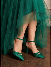 economico Madre della Sposa/Sposo-décolleté da donna in raso verde smeraldo - eleganti scarpe da mamma sposa con tacco a blocco e cinturino alla caviglia per matrimoni in giardino, ricevimenti all'aperto &amp;gala estivi formali