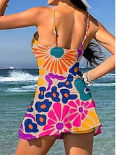 levne Tankiny-Dámské Plavky Jeden kus Sukně Plavky Elegantní prázdniny Květinový Grafika Do V Bez rukávů Plavky