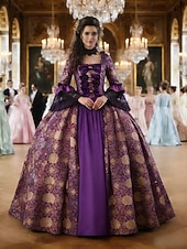 Недорогие Платья-Рококо Викторианский стиль Эпоха возрождения В пол Платья Костюм для вечеринки Маскарад Большие размеры Нормальная Буфф / баллон Вспышка рукава Принцесса Кружева Тюль Винтаж С пышной юбкой