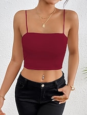halpa Yksinkertainen säiliö-Naisten Hihaton Pusero Camisole Tank Top Tavallinen Tyylikäs Seksikäs Moderni Hihaton Nelikulmainen kaula-aukko Rajaa topit Päivittäin Pyhäpäivä Bile Musta Valkoinen Viini Rubiini Ruskea Kesä Kevät