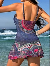 abordables Tankinis-Mujer Bañadores Una pieza Falda Traje de baño Punto Elegante Vacaciones Graphic Geométrico Escote en Pico Sin Mangas Trajes de baño