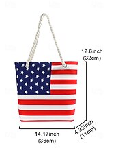  Verenigde Staten 250e Verjaardag Dames Canvas Amerikaanse Vlag Tote Bag Grote Capaciteit Rits Top Schouder Handtas met Touwhandvatten Strandvakantie  Dagelijks Casual Gebruik