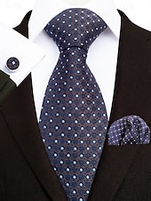 お買い得  結婚 ACC-男性用フォーマルネクタイセット、ポケットチーフとカフスボタン付き - 結婚式、ビジネスパーティー、ガライベントに最適な高級ポリエステルチェック柄ネクタイ - スタイリッシュな花婿の付添人用スーツアクセサリー（複数色）