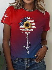 Недорогие День независимости Топ-Патриотическая майка ко Дню независимости Женская футболка графический флаг винтажный стильная классическая с коротким рукавом круглый вырез обычная футболка повседневная выходные печать синий