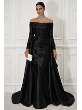 economico Abiti da ballo-Linea ad A Strascico a Terra Abito da Sera Abito da ballo con sopragonna Elegante Scintillante Floreale Manica Lunga Scollo a Barca Festa serale Matrimonio Vestito Rosa Raso con Fiore ricamato Spacco