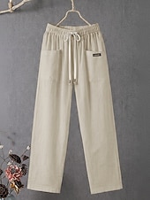  Dámské Bavlněné plátěné kalhoty Kalhoty Kalhoty pro volný čas Rovné prázdniny Módní Šik ven Plná délka Vysoký pas Bez vzoru Kapsy Elastický pas Pohodlné Neelastické Denní Dovolená ulice Černá Bíl