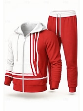 levne teplákové soupravy-Pánské Kapuce Tepláková souprava Dvoudílná tepláková souprava Šňůrky Zapni Barevné bloky Celotělové oblečení Podzim Zima Žlutá Červená Určení Venkovní Cestování Lehká váha Módní Dlouhý rukáv Sport