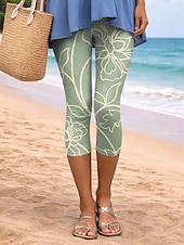baratos Estampa Floral-Mulheres Leggings Férias Vintage Moda Capris Cintura Alta Floral Gráfico Estampado Conforto Macio Respirável Com Stretch Casual Diário Escritório Amarelo Azul Marron Verde Verão Primavera Fino