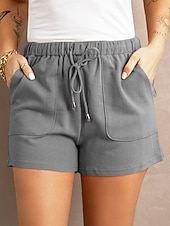 ieftine Bermude-Pentru femei Pantaloni Scurți Pantaloni scurți de vară Modă Șic Stradă De Bază Scurt Talie Înaltă Simplu Cordon Buzunar Talie elastică Respirabilitate Comfortabil Inelastic Zilnic Vacanță Stradă