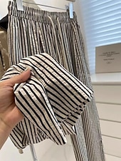 お買い得  ワイドレッグ＆ハイウエスト-女性用 ズボン カジュアルパンツ ストレート 旅行度假风 ファッション ストリートファッション 全長 ハイウエスト 縞 ポケット 弾性ウエスト 履き心地よい 快適 伸縮性なし 日常 バケーション ストリート ホワイト-ブラック ブラック コーヒー 夏 春 レギュラー