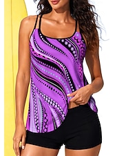 Χαμηλού Κόστους Surfing Tankinis και Bikinis-Γυναικεία Κανονικό Προστατευτικά Μαγιό με φλοράλ print Μαγιό Tankini Αφηρημένο Αποκλεισμός χρωμάτων 2 τεμάχια Αφαιρούμενη επένδυση Μπογιάγκ Προστασία από τον ήλιο UV UPF50+ Ελαστικό Αμάνικο