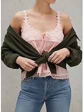 preiswerte Spitzenoberteile-Damen Bluse Spitzentops Camisole-Tanktop Patchwork Spitzenbesatz Einfach Täglich Stilvoll Modern Ärmellos U-Ausschnitt Normale Oberteile Täglich Ferien Ausgehen Schwarz Weiß Gelb Rosa Rote Sommer