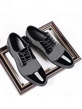 economico Scarpe Derby-scarpe formali da uomo in similpelle a quadri bianchi e neri, calzature da matrimonio e da cerimonia per uomo