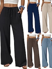 ieftine picior lat și talie înaltă-Pentru femei Pantaloni Pantaloni casual Drept Modă Șic Stradă De Bază Lungime totală Talie Înaltă Simplu Cordon Buzunar Talie elastică Comfortabil Inelastic Zilnic Vacanță Stradă Negru Bleumarin