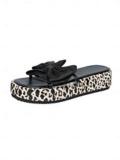 billiga Kvinnor-leopardmönstrade platåsandaler för kvinnor - eleganta vita rosettformade sandaler för lyxiga kryssningssemestrar, tropiska öar &amp;nautiska sommarresor