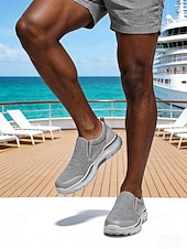 economico Uomini-scarpe slip-on grigie da uomo, design leggero con tomaia morbida, suola ammortizzata, comfort elegante per l'uso sull'isola e in crociera, attività all'aperto