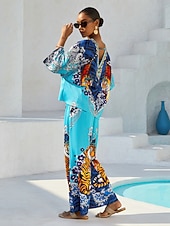 cheap Shirts,Tops &amp; Blouses-Indigo Tigress Silky Satin  Vacation Top