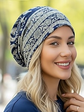levne Dámské klobouky-Dámská bohémská čepice s paisley vzorem, měkká polyesterová vícebarevná pokrývka hlavy a nákrčník, lehký doplněk ve vintage stylu pro ženy, ideální pro každodenní nošení, dovolenou a cestování