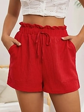 preiswerte Bermudashorts-Damen Chinos Shorts Sommershorts Strandshorts Urlaub Mode Streetwear Kurz Hohe Taille Einfach Elastischer Bund Komfort Atmungsaktivität Bequem Unelastisch Täglich Urlaub Straße Rote Sommer Frühling