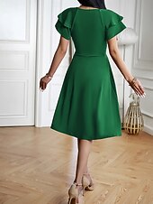voordelige Witte jurk-Dames Halflange jurk A lijn jurk Zomerjurk Casual Dagelijks Normale pasvorm Effen Korte mouw V-hals blauw Zwart Wijn Groen Zomer Lente