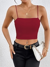 halpa Yksinkertainen säiliö-Naisten Hihaton Pusero Camisole Tank Top Tavallinen Tyylikäs Seksikäs Moderni Hihaton Nelikulmainen kaula-aukko Rajaa topit Päivittäin Pyhäpäivä Bile Musta Valkoinen Viini Rubiini Ruskea Kesä Kevät