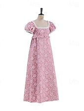 preiswerte Kleid-Retro Vintage Mittelalterlich Renaissance Bodenlang Kleid Ballkleid Kleid im Regency-Stil Puffärmel / Ballon Jacquard Blumen Kostüm Damen Halloween Karneval Abschlussball Hochzeit Maskerade Erwachsene
