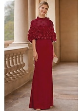 preiswerte Schlauch-Abendkleider-Schlauchkleid Bodenlang Abiballkleider Abendkleid Ballkleid Festliche Kleidung Elegant Halbarm Juwelenhals Hochzeitsgast Formeller Abend Herbsthochzeitsempfang mit Falten