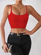 voordelige Gewone Tank-Dames Blouse Hemdje Tanktop Blote rug Effen Sexy Casual Mouwloos Bandje Croptops Dagelijks Feestdagen Uitgaan Zwart Wit Rood Oranje Bruin Zomer Lente