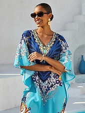 levne potisk neformálních šatů-Indigová tygřice Splývavý šifon Kaftan