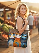 cheap Vacation &amp; Travel Bags-Women's Polyester Tote Bag, Large Capacity with Zipper, Multiple Cat Designs, Perfect for Vacations, Shopping, and Everyday Casual Use