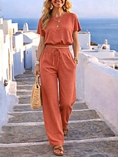 preiswerte Blusenanzüge für Damen-Damen Hosen-Sets Bolero Kurzarm Rundhals Einfach Kordelzug Mode Streetwear Lässig Täglich Outdoor Schwarz Weiß Hellgrün Sommer Normale Passform
