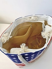  Verenigde Staten 250e Verjaardag Dames Canvas Amerikaanse Vlag Tote Bag Grote Capaciteit Rits Top Schouder Handtas met Touwhandvatten Strandvakantie  Dagelijks Casual Gebruik