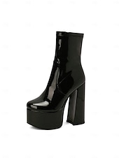 cheap Platform Boots-Women's Patent Leather Platform Ankle Boots with Chunky High Heels - Modern Fashion Statement Boots for Women, Ideal for Nightlife, Parties, Clubs and Evening Outfits