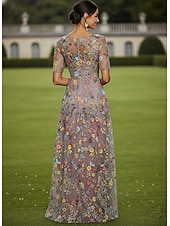  А-силуэт Платья В пол Платье для вечеринки Коктейльные платья Платье для матери невесты Рукав до локтя V-образный вырез Элегантный стиль Винтаж Роскошный Официальные Свадебный гость Дерби в Кентукки