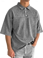 voordelige Klassieke polo voor heren-SoftFade™ Heren Zuurwas Shirt Katoen Polo Shirt Casual Zakelijk Ribbel Polo Kraag Korte Mouwen Mode Basic Effen Kleur Kleurblokken Knopen Gewassen Lente  Herfst Loose Fit Zwart Marineblauw