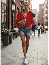 Недорогие Блузки и рубашки-Жен. Рубашка Блуза Черный Белый Желтый Полотняное плетение Полоски Молния Рукав 3/4 Повседневные Праздники Классический Деловые На каждый день V-образный вырез S