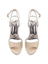 abordables novia-Sandalias de tacón alto con tira en el tobillo doradas para mujer, elegantes zapatos de novia minimalistas para bodas en la ciudad.