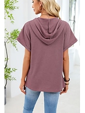 Недорогие Простая футболка-Жен. Летние вершины Сплошной цвет Элегантный стиль Винтаж Симпатичные Стиль С короткими рукавами Капюшон Обычные топы Повседневные Синий Черный Розовый Лиловый Бежевый Лето Весна Осень