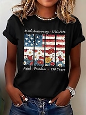 Ημέρα Αμερικανικής Ανεξαρτησίας Γυναικεία Μπλουζάκι Στάμπα Γραφική Σημαία Στυλάτο Κλασσικό Καθημερινό Κοντομάνικο Στρογγυλή Ψηλή Λαιμόκοψη Κανονικά μπλουζάκια Καθημερινά Θαλασσί Μαύρο Λευκό Ρουμπίνι