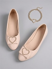 baratos Sapatilhas de mulher-Sapatilhas pretas de bico fino para mulheres com fivela de coração de strass – sapatos confortáveis com laço, ideais para o trabalho, deslocamentos e uso diário.