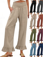 ieftine picior lat și talie înaltă-Pentru femei Pantaloni Pantaloni casual Drept Modă Șic Stradă De Bază Lungime totală Talie Înaltă Simplu Buzunar Talie elastică Comfortabil Inelastic Zilnic Vacanță Stradă Albastru piscină Negru