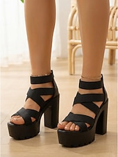 cheap Platform Sandals-Women's Black Platform Dress Sandals - Chunky High Heel Strappy Heels with Lug Sole for Office Dress, Formal Parties &amp; Professional Events