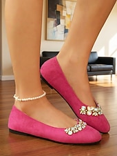baratos Sapatilhas de mulher-Sapatilhas de camurça rosa-choque femininas com detalhes em strass – calçado confortável e fácil de calçar para uso diário, trabalho e compras.