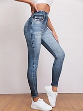 cheap Graphic Leggings-Women's Jeans Leggings Jeggings Vacation Streetwear Casual Full Length Medium Waist Plain Pocket Elastic Waistband Comfy Comfort High Elasticity Daily Home Outdoor Blue Sapphire Blue Ocean Blue Grey