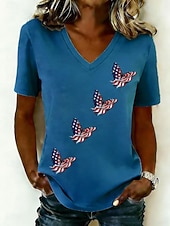  Uavhengighetsdagen Patriotisk Kvinne T-skjorte Trykk Grafisk Flagg Sommerfugl Vintage Stilfull Klassisk Kortermet V-hals Regelmessige topper Daglig Blå Hvit Rød Khaki Sommer Vår