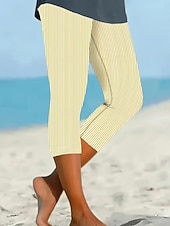 voordelige -Dames Chinese Leggings Loungewear Vakantie Vintage Streetwear Capris Hoge taille Grafisch Streep Opdrukken Comfort Zacht Comfortabel Hoge Elasticiteit Dagelijks Buiten Vakantie Geel Zomer Lente Herfst