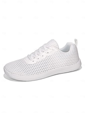 voordelige Vrouwen-Women's White Wide Fit Breathable Mesh Sneakers - Lightweight Mesh Walking Shoes for Resort Streets, Vacation Travel &amp; Everyday Casual Comfort