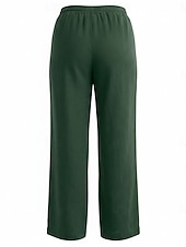 cheap Premium Linen Collection-70% Linen Women's Linen Pants Culottes Wide Leg Wide Leg Chinos Vacation Streetwear Basic Full Length Medium Waist Plain Drawstring Pocket Comfort Inelastic Daily Outdoor claret Deep Green
