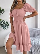 economico Vestito bianco-Per donna Mini Abito Abito a trapezio Abito Estivo Casual Quotidiano Vestibilità regolare Semplice Manica Corta Collo quadrato Blu Nero Rosa Marrone chiaro Estate